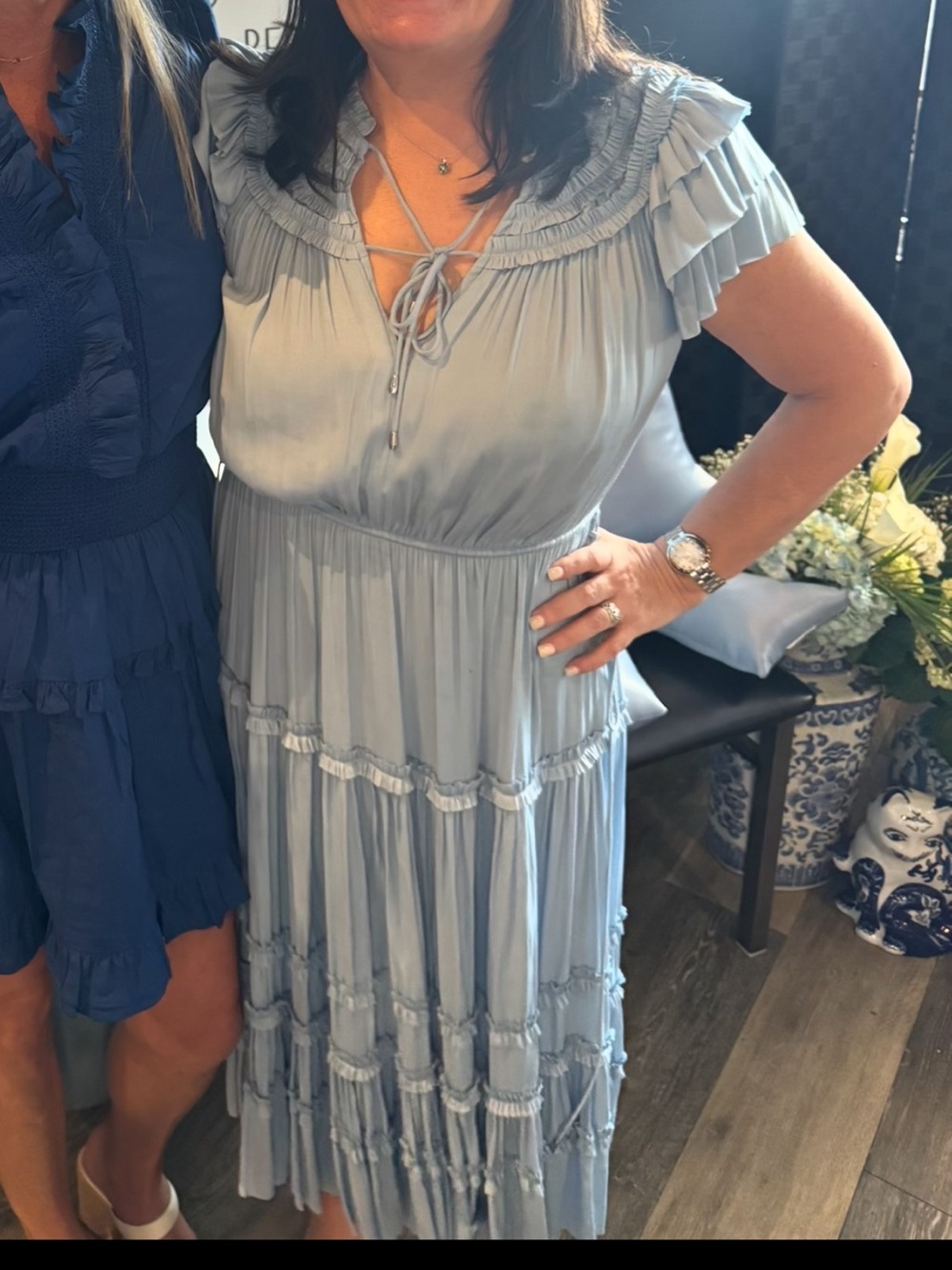 Elie Tahari Light Blue Ruffle Tie-Front Tunic